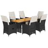 vidaXL 7 pcs conjunto de jantar p/ jardim c/ almofad&otilde;es vime PE preto