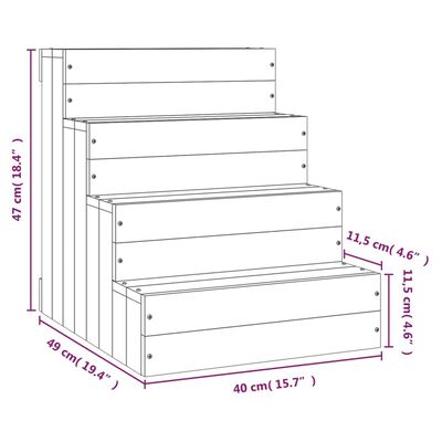 vidaXL Escada p/ animais de estimação 40x49x47 cm pinho maciço cinza