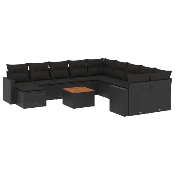 vidaXL 12 pcs conjunto de sof&aacute;s de jardim c/ almofad&otilde;es vime PE preto