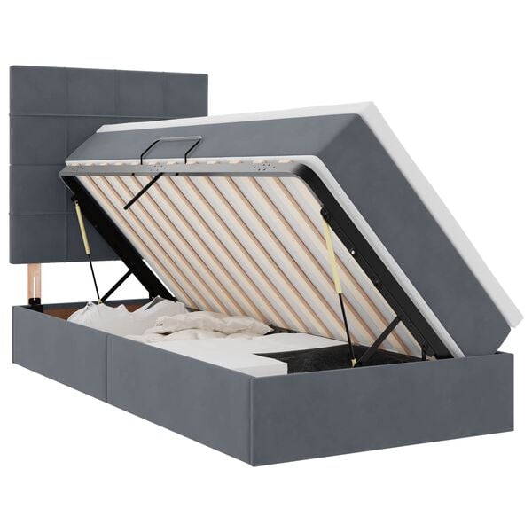 vidaXL Cama com arruma&ccedil;&atilde;o e LED Cinza Escuro 90 x 200 cm Veludo