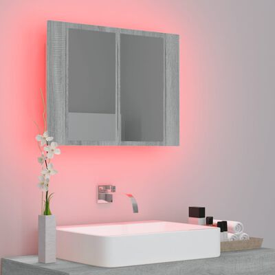 vidaXL Armário espelhado c/ LEDs derivados de madeira cinzento sonoma