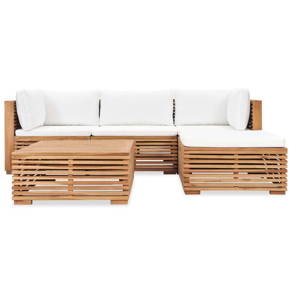 vidaXL 5 pcs conjunto lounge jardim c/ almofad&otilde;es madeira teca maci&ccedil;a