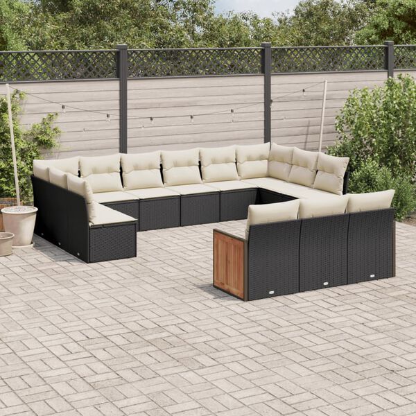 vidaXL 13 pcs conjunto de sof&aacute;s de jardim com almofad&otilde;es vime PE preto