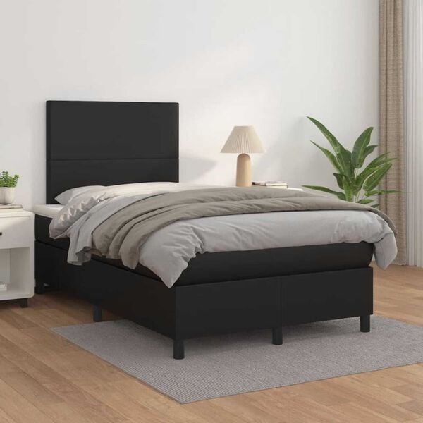 vidaXL Cama boxspring com colch&atilde;o 120x190 cm couro artificial preto