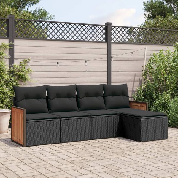 vidaXL 5 pcs conjunto sof&aacute;s de jardim com almofad&otilde;es vime PE preto
