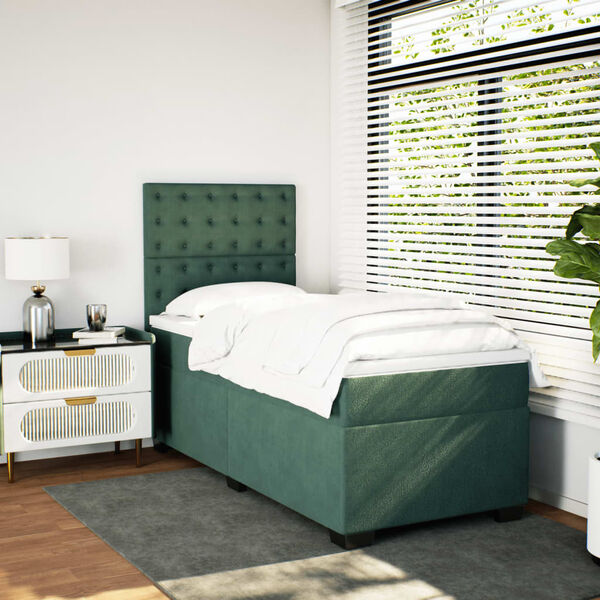 vidaXL Cama com molas/colch&atilde;o 90x200 cm veludo verde-escuro