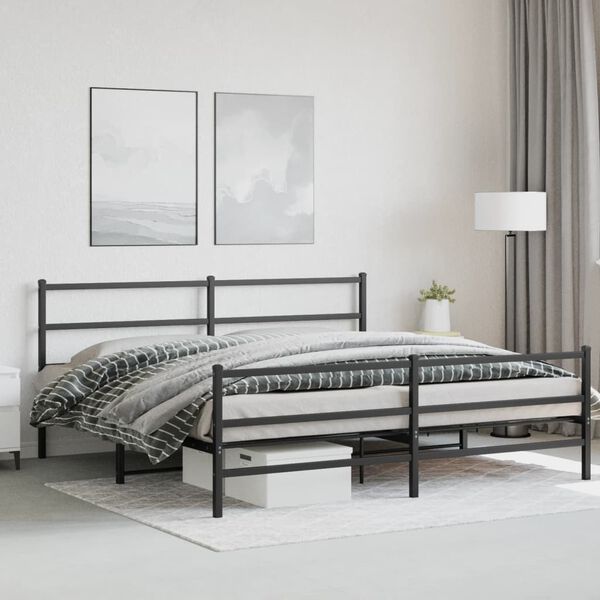 vidaXL Estrutura de cama com cabeceira e pés 183x213 cm metal preto