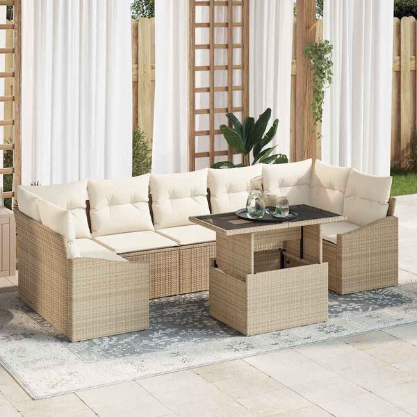vidaXL Conjunto de Sof&aacute; de Jardim com almofada 8 pcs Bege vime PE