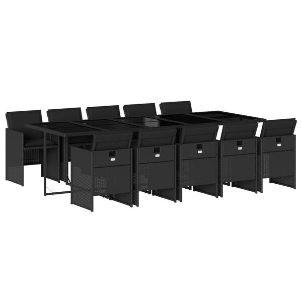 vidaXL 11 pcs conjunto de jantar p/ jardim c/ almofadões vime PE preto