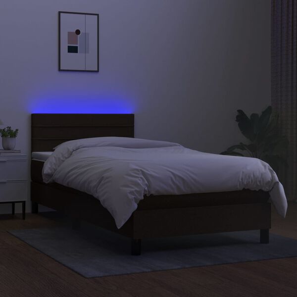vidaXL Cama box spring c/ colch&atilde;o e LED 90x200 cm tecido preto