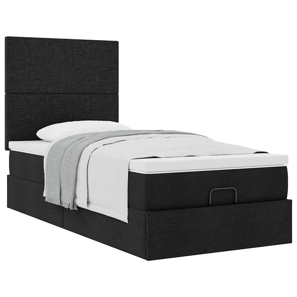 vidaXL Estrutura de cama otomana com colch&atilde;o preto 80x200cm tecido