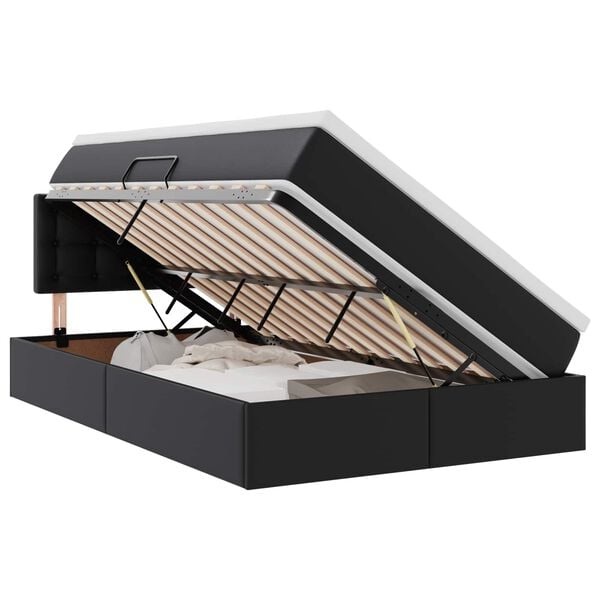 vidaXL Cama com arruma&ccedil;&atilde;o e colch&atilde;o Preto 120 x 190 cm Couro Sint&eacute;tico