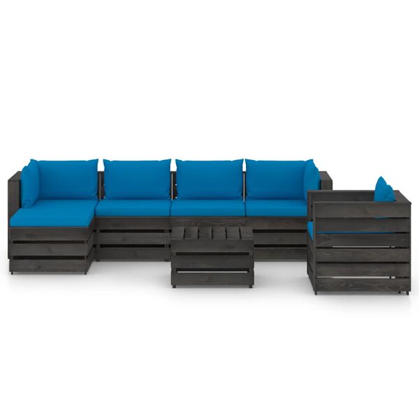 vidaXL 7 pcs conj. lounge jardim + almofad&otilde;es madeira impreg. cinzento