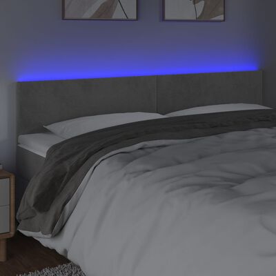 vidaXL Cabeceira de cama c/luzes LED veludo 160x5x78/88 cm cinza-claro