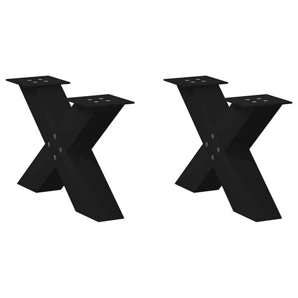 vidaXL P&eacute;s para mesa de centro em formato de X, 2 pe&ccedil;as, preto, 50x(30-31) cm, a&ccedil;o