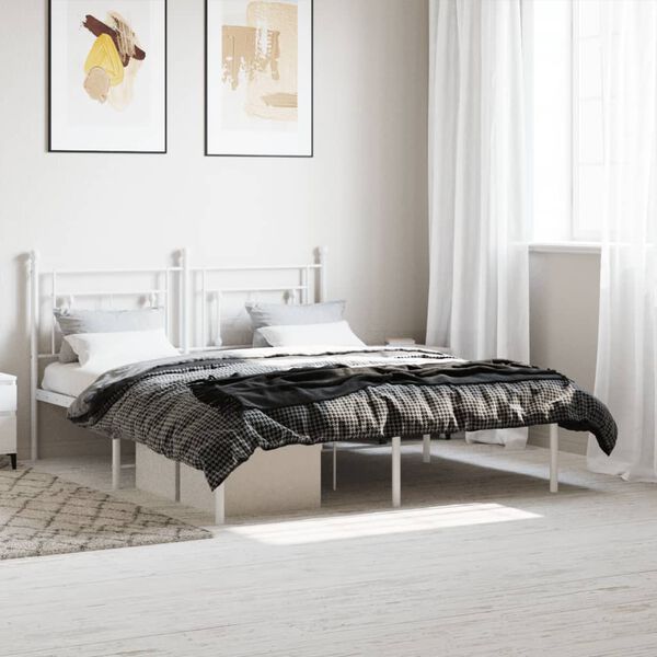 vidaXL Estrutura de cama com cabeceira 160x200 cm metal branco