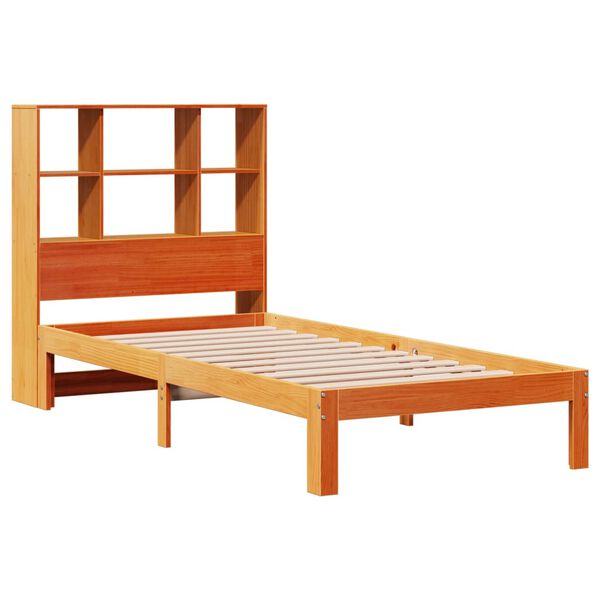vidaXL Cama com estante sem colch&atilde;o 90x200cm pinho maci&ccedil;o castanho-mel