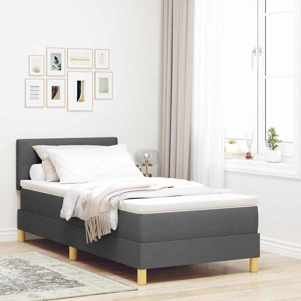 vidaXL Cama Box Spring LED com colch&atilde;o Cinza Escuro 90 x 190 cm tecido