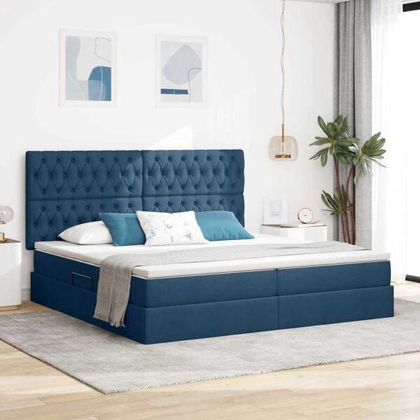 vidaXL Cama com arruma&ccedil;&atilde;o e colch&atilde;o Azul 200 x 200 cm Poli&eacute;ster