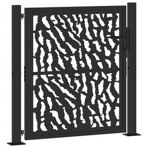 vidaXL Port&atilde;o de jardim preto 100x100 cm a&ccedil;o com design de rastros