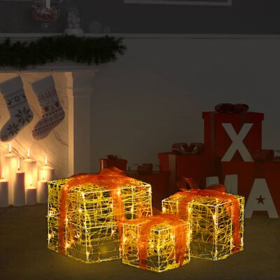 vidaXL Caixas presentes Natal decorativas 3pcs acrílico branco quente