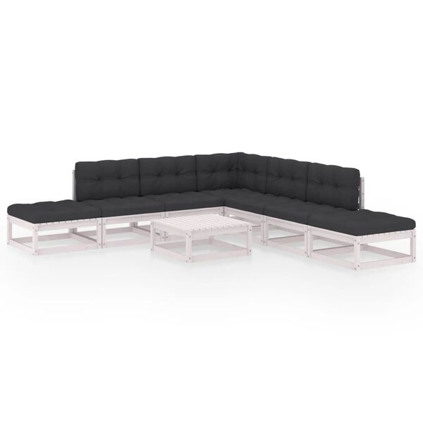 vidaXL 8 pcs conjunto lounge de jardim com almofad&otilde;es pinho maci&ccedil;o