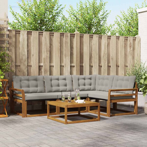 vidaXL Conjunto de Sof&aacute;s para Exterior 5 pcs Cinza Natural e Claro