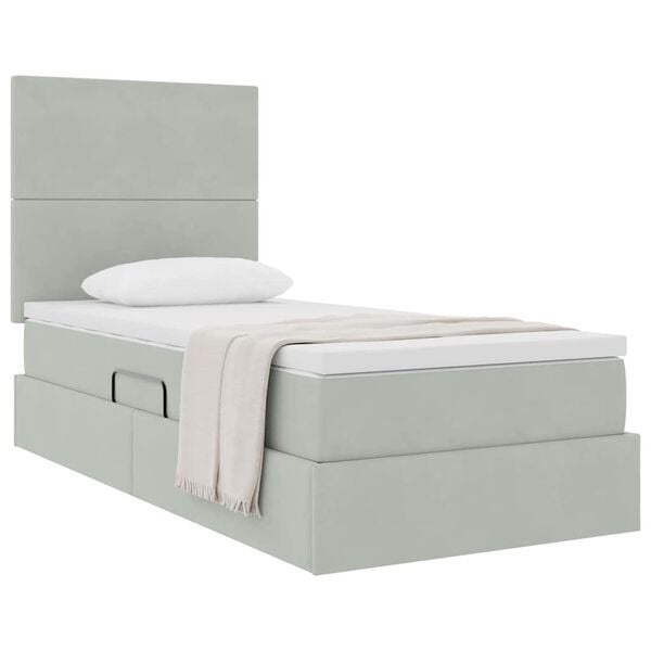 vidaXL Cama com arruma&ccedil;&atilde;o e colch&atilde;o Cinzento-claro 90 x 200 cm Veludo