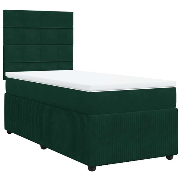 vidaXL Cama com molas/colch&atilde;o 100x200 cm veludo verde-escuro