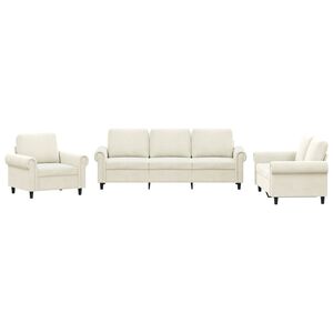 vidaXL 3 pcs conjunto de sof&aacute;s com almofad&otilde;es veludo cor creme