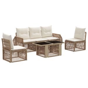 vidaXL Conjunto de Sof&aacute; de Jardim 6 unid. Bege e Branco Creme vime PE