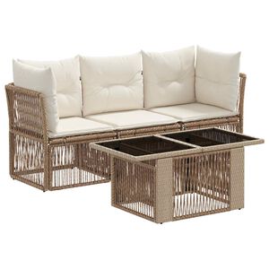 vidaXL Conjunto de Sof&aacute; de Jardim 4 unid. Bege vime PE