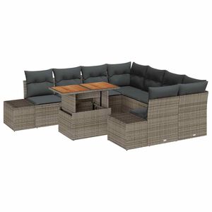 vidaXL Conjunto de Sof&aacute; de Jardim 9 unid. Cinza e Marrom