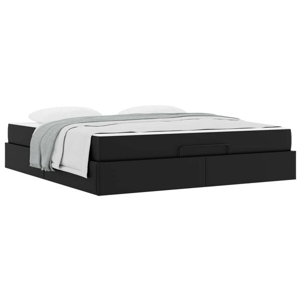 vidaXL Estrutura de cama com colch&atilde;o com colch&atilde;o 2 pcs Preto PVC