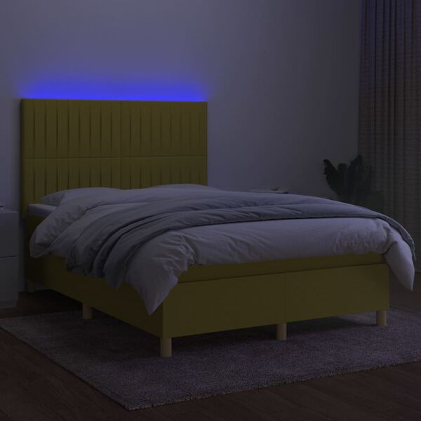 vidaXL Cama box spring c/ colch&atilde;o e LED 140x200 cm tecido verde