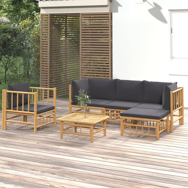 vidaXL 6 pcs conjunto lounge jardim bambu c/ almofad&otilde;es cinza-escuro
