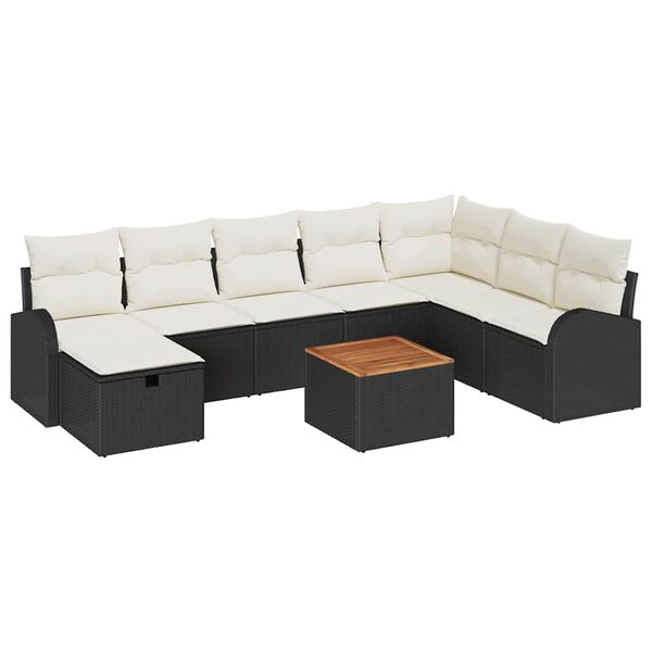 vidaXL Conjunto de Sof&aacute; de Jardim 9 pcs Preto Rattan Sint&eacute;tico
