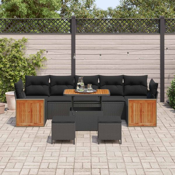 vidaXL Conjunto de Sof&aacute; de Jardim com almofada 10 pcs Preto