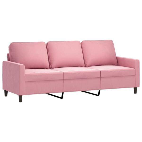 vidaXL Sof&aacute; de 3 lugares 180 cm veludo rosa