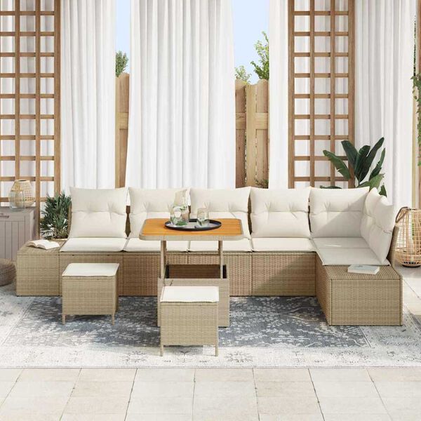 vidaXL Conjunto de Sof&aacute; de Jardim 9 pcs Bege Rattan Sint&eacute;tico