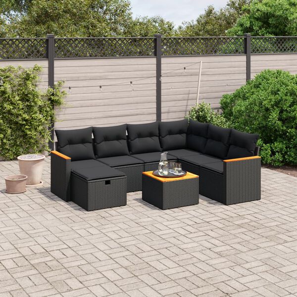 vidaXL 8 pcs conjunto sof&aacute;s de jardim com almofad&otilde;es vime PE preto
