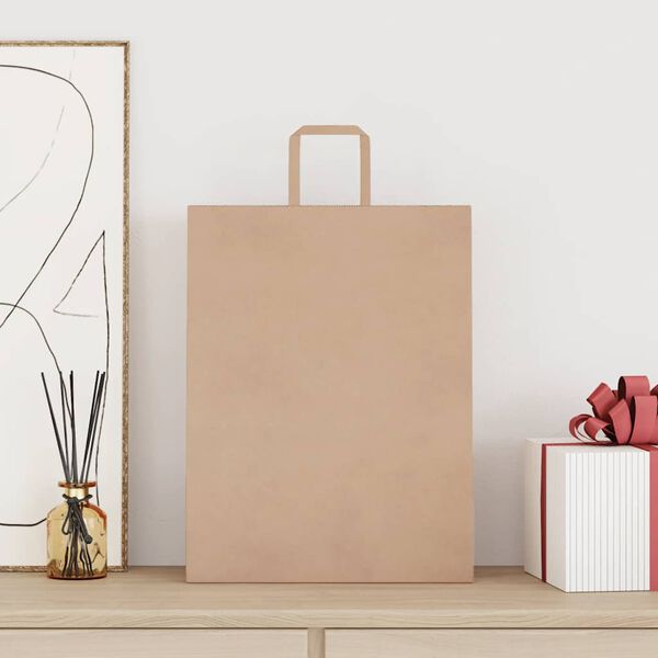 vidaXL Sacos de papel 50 unid com al&ccedil;as castanho 32x12x42 cm