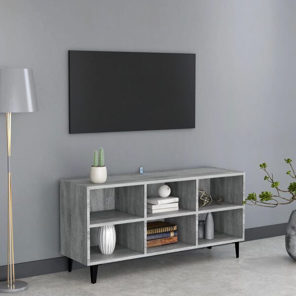 vidaXL M&oacute;vel de TV com pernas em metal 103,5x30x50 cm sonoma cinzento