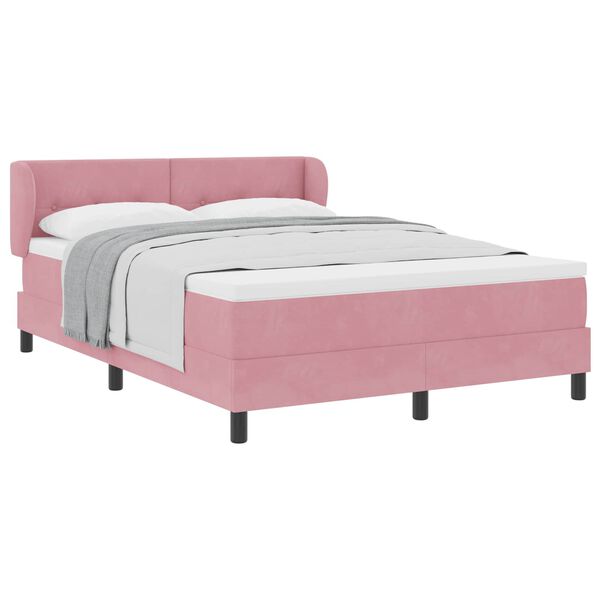 vidaXL Cama Box com colch&atilde;o com cabeceira Rosa 160 x 200 cm Veludo