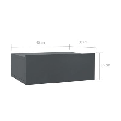 vidaXL Mesa de cabeceira suspensa 40x30x15 cm contraplacado cinzento