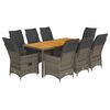 vidaXL 9 pcs conjunto de jantar p/ jardim c/ almofad&otilde;es vime PE cinza