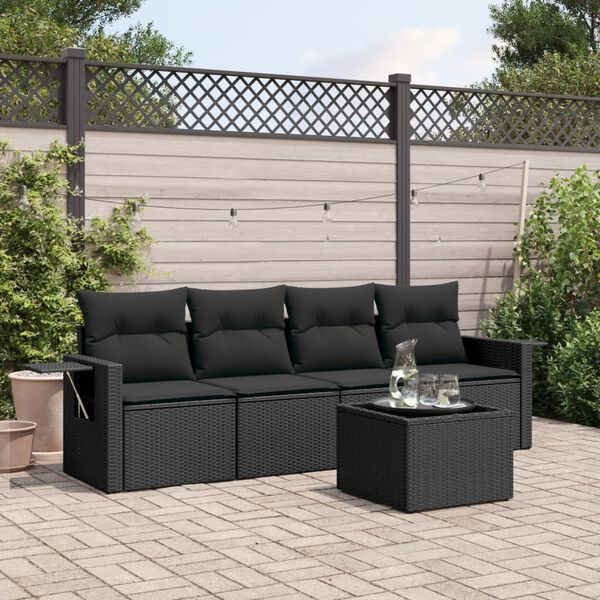 vidaXL 5 pcs conjunto sof&aacute;s de jardim com almofad&otilde;es vime PE preto