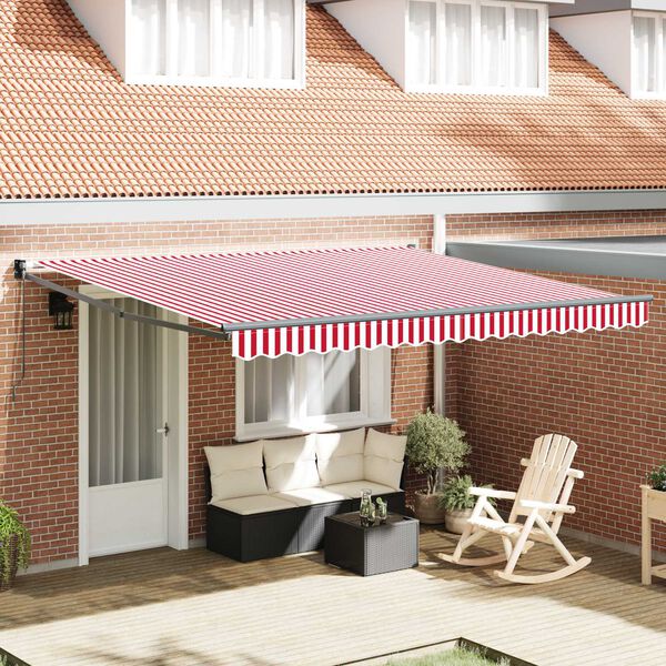 vidaXL Toldo Retr&aacute;til Manual Vermelho e Branco 400 &times; 300 cm