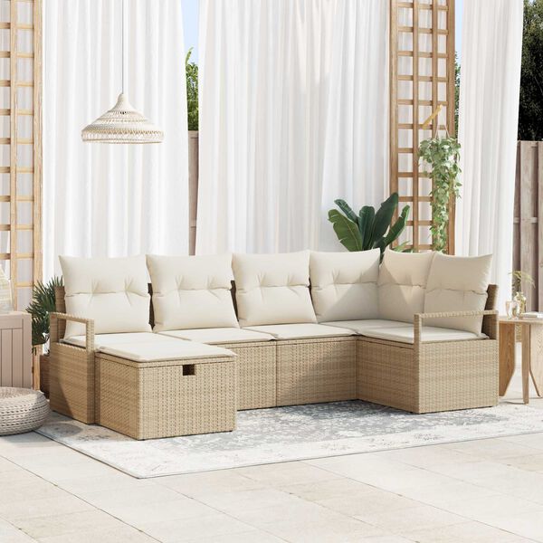 vidaXL Conjunto de Sof&aacute; de Jardim 6 pcs Bege Rattan Sint&eacute;tico