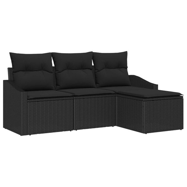 vidaXL Conjunto de Sof&aacute;s com almofada 4 pcs Preto vime PE